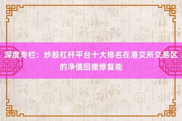 深度专栏：炒股杠杆平台十大排名在港交所交易区的净值回撤修复能
