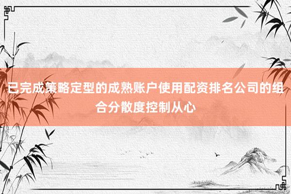 已完成策略定型的成熟账户使用配资排名公司的组合分散度控制从心